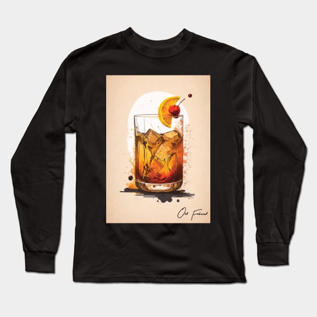 Vintage Vibes: The Old Fashioned Cocktail in Rustic Sketch Long Sleeve T-Shirt by Focused Instability